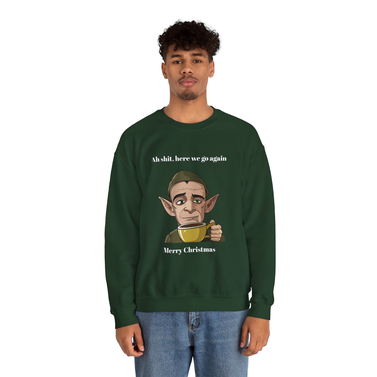 Humorous Unisex Crewneck Sweatshirt - "Ah Shit, Here We Go Again" Christmas Gift