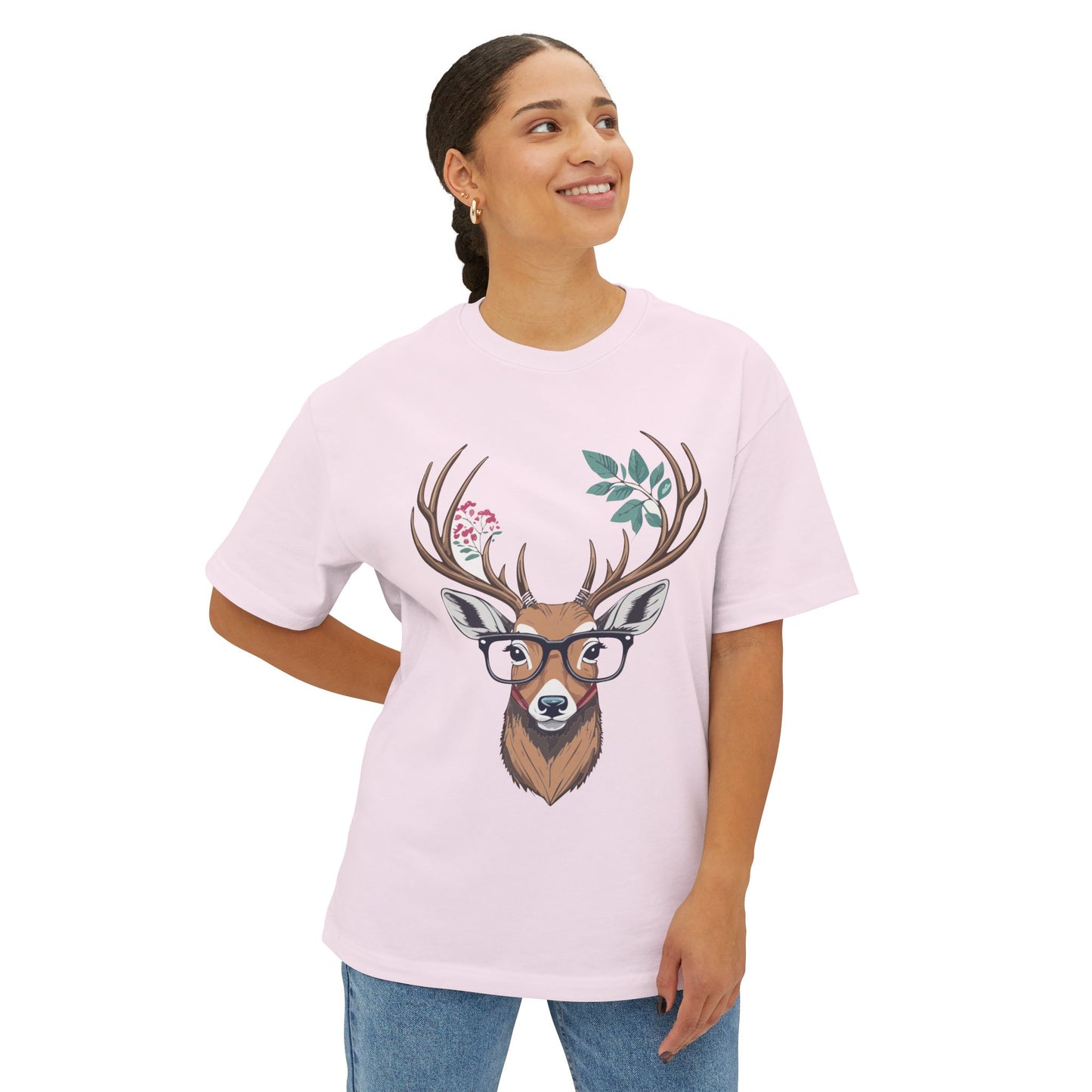 Whimsical Deer Graphic Tee, Unisex Oversized Boxy Tee, Nature Lover Shirt, Cute Animal Shirt, Relaxed Fit T-Shirt, Gift for Him/Her