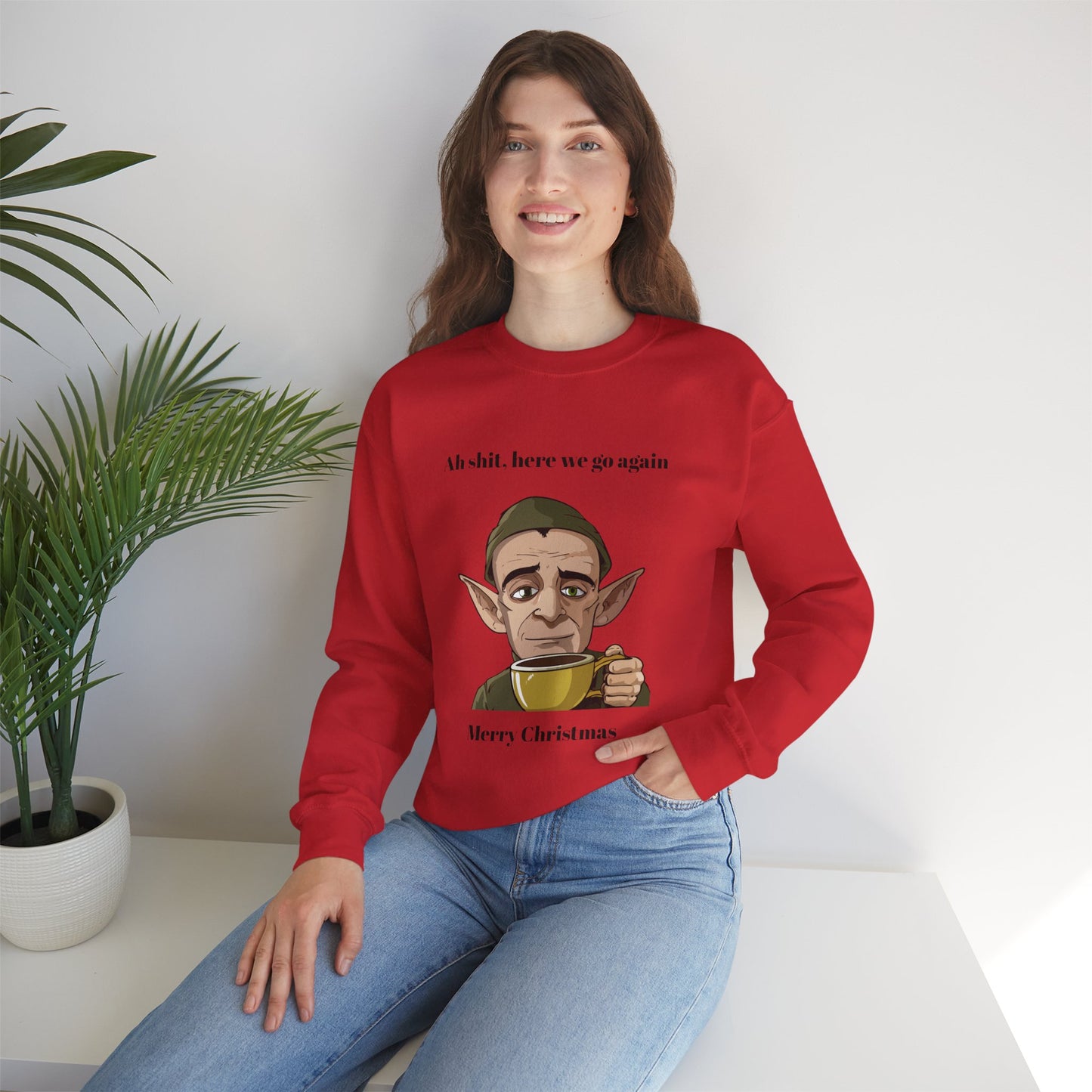 Humorous Unisex Crewneck Sweatshirt - "Ah Shit, Here We Go Again" Christmas Gift