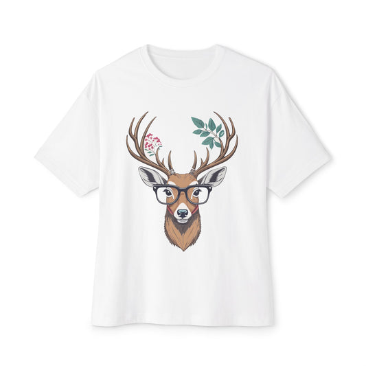 Whimsical Deer Graphic Tee, Unisex Oversized Boxy Tee, Nature Lover Shirt, Cute Animal Shirt, Relaxed Fit T-Shirt, Gift for Him/Her