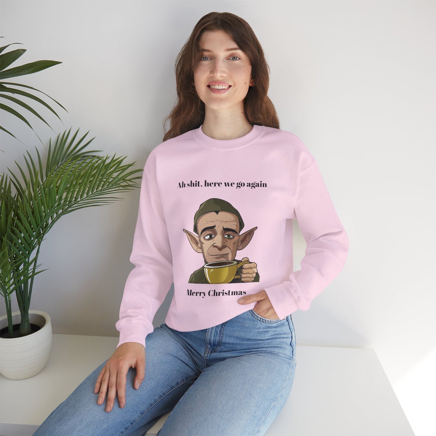 Humorous Unisex Crewneck Sweatshirt - "Ah Shit, Here We Go Again" Christmas Gift