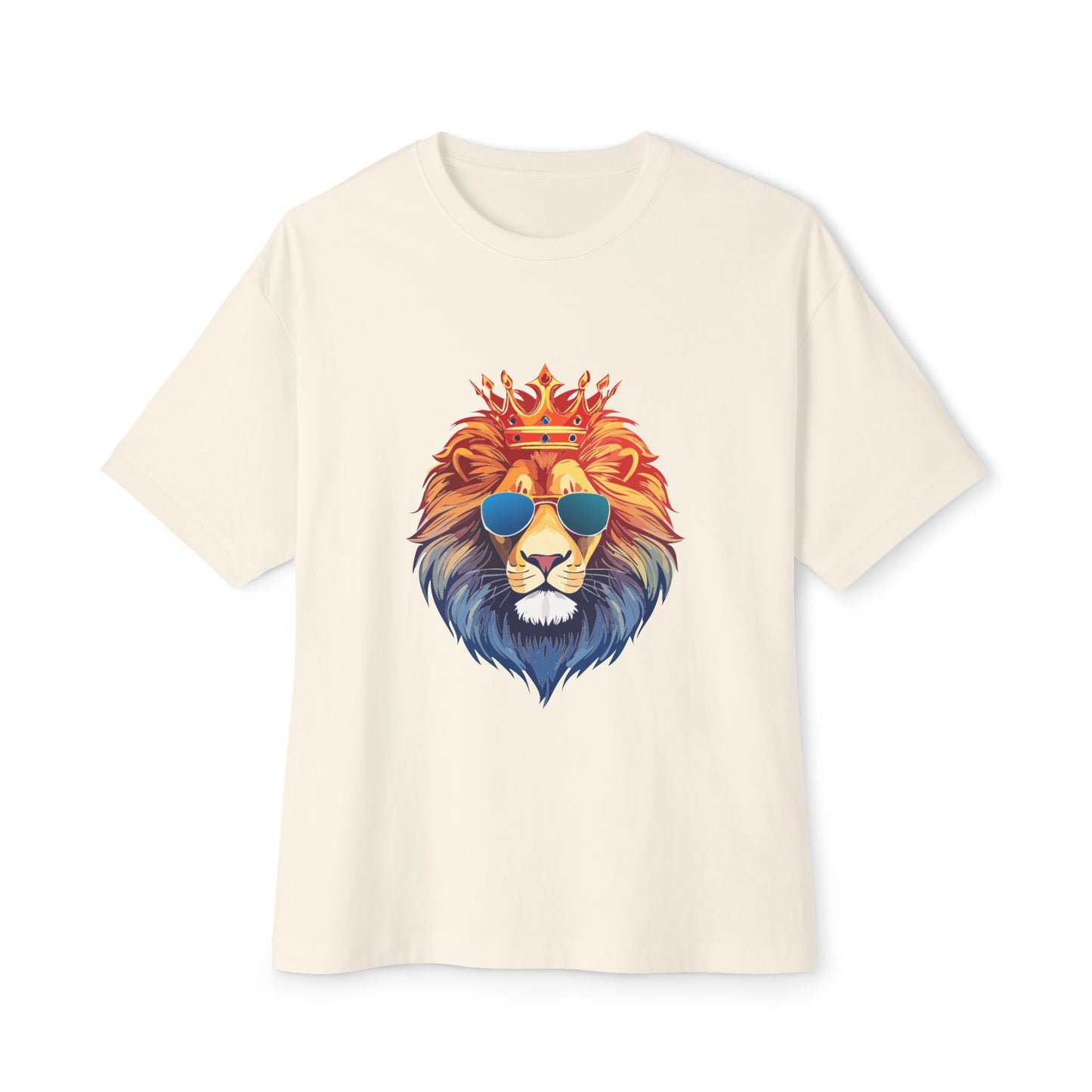 Cool Lion Sunglasses Unisex Oversized Boxy Tee - Stylish Graphic Tee, Trendy Streetwear, Casual Outfit, Gift for Animal Lovers, Summer