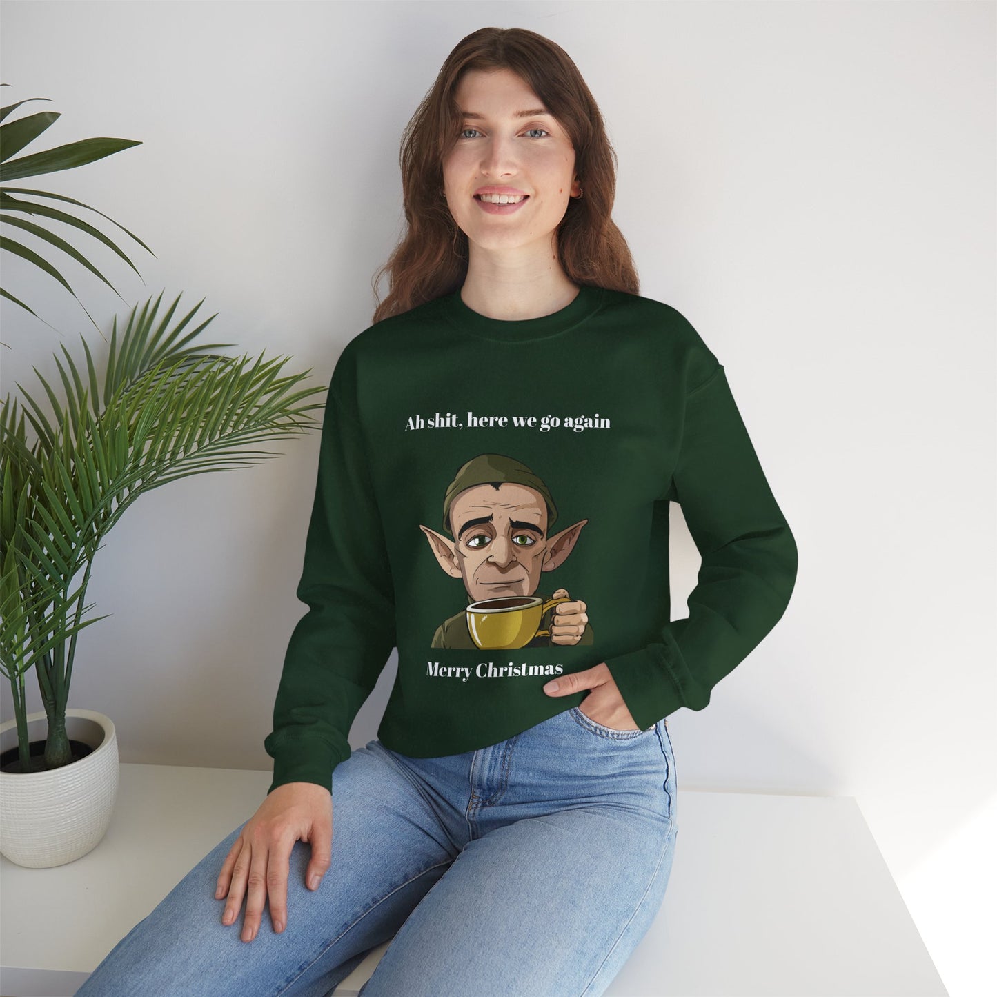 Humorous Unisex Crewneck Sweatshirt - "Ah Shit, Here We Go Again" Christmas Gift