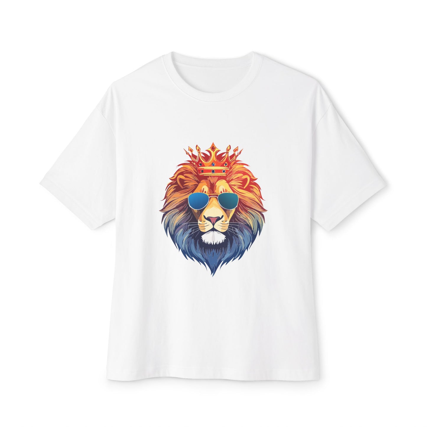 Cool Lion Sunglasses Unisex Oversized Boxy Tee - Stylish Graphic Tee, Trendy Streetwear, Casual Outfit, Gift for Animal Lovers, Summer