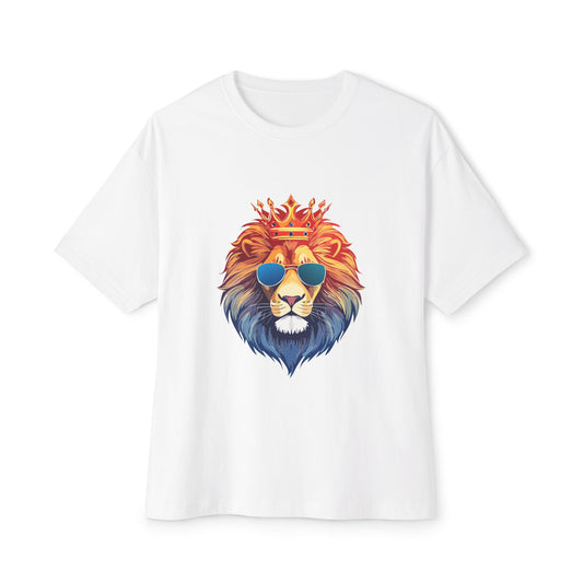 Cool Lion Sunglasses Unisex Oversized Boxy Tee - Stylish Graphic Tee, Trendy Streetwear, Casual Outfit, Gift for Animal Lovers, Summer