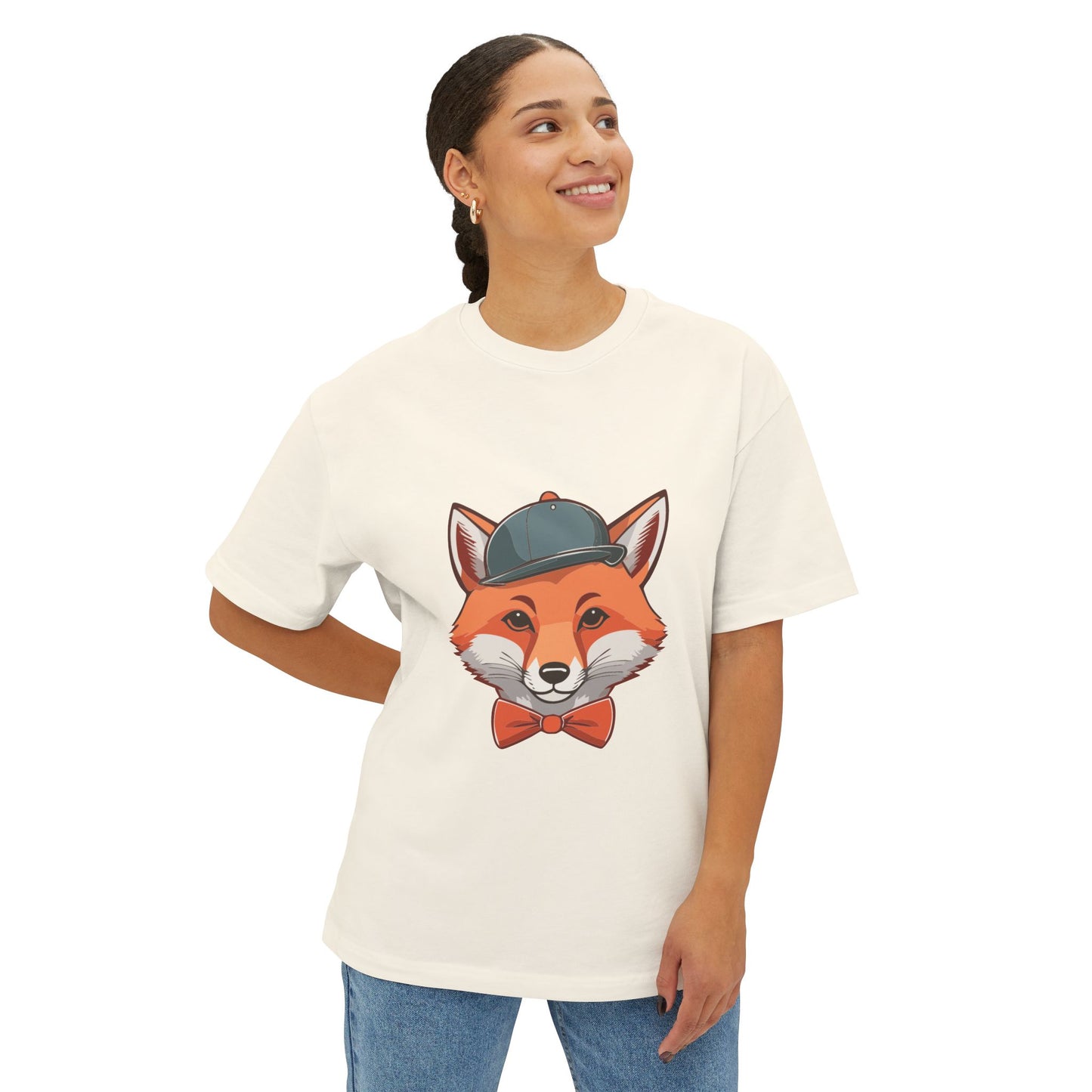 Whimsical Fox Graphic Tee for Animal Lovers | Unisex Boxy Oversized T-Shirt, Gift for Kids and Adults, Casual Wear, Birthday Present