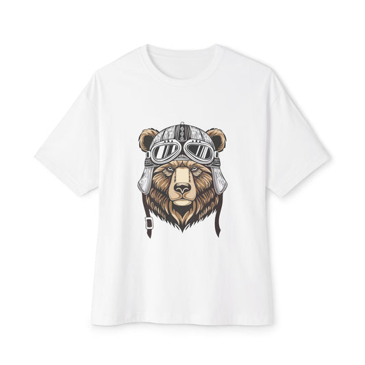 Vintage Aviator Bear Unisex Oversized Tee, Cool Graphic Shirt, Animal Lover Gift, Casual Wear, Birthday Present, Adventure Apparel