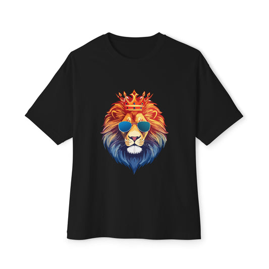 Cool Lion Sunglasses Unisex Oversized Boxy Tee - Stylish Graphic Tee, Trendy Streetwear, Casual Outfit, Gift for Animal Lovers, Summer