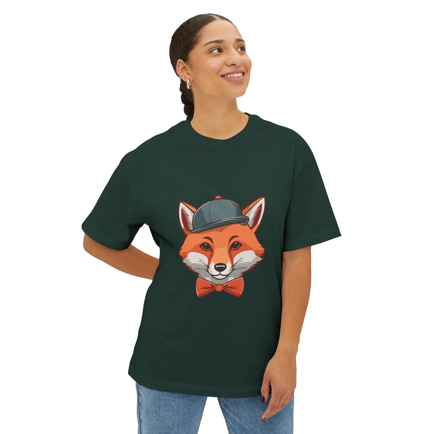 Whimsical Fox Graphic Tee for Animal Lovers | Unisex Boxy Oversized T-Shirt, Gift for Kids and Adults, Casual Wear, Birthday Present