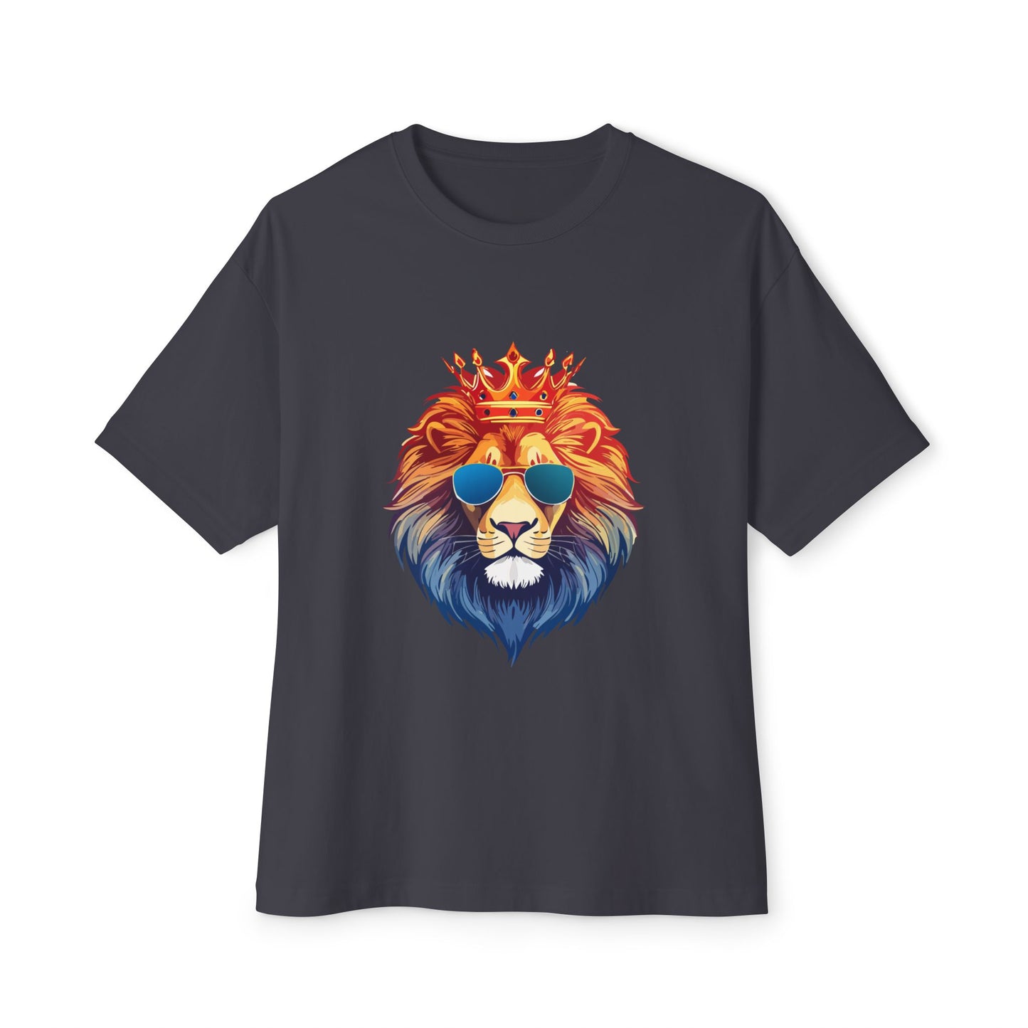 Cool Lion Sunglasses Unisex Oversized Boxy Tee - Stylish Graphic Tee, Trendy Streetwear, Casual Outfit, Gift for Animal Lovers, Summer