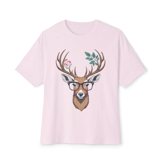 Whimsical Deer Graphic Tee, Unisex Oversized Boxy Tee, Nature Lover Shirt, Cute Animal Shirt, Relaxed Fit T-Shirt, Gift for Him/Her