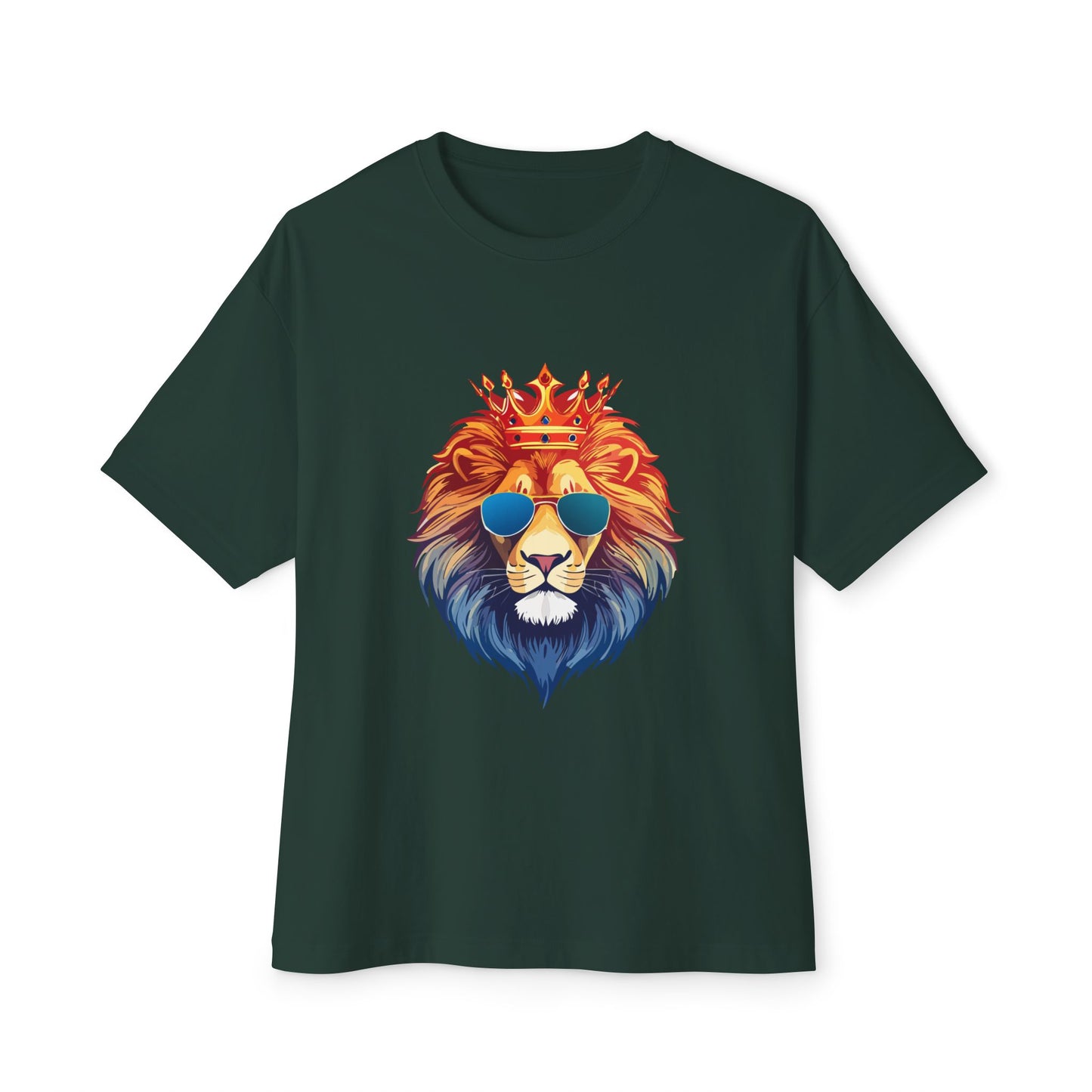 Cool Lion Sunglasses Unisex Oversized Boxy Tee - Stylish Graphic Tee, Trendy Streetwear, Casual Outfit, Gift for Animal Lovers, Summer