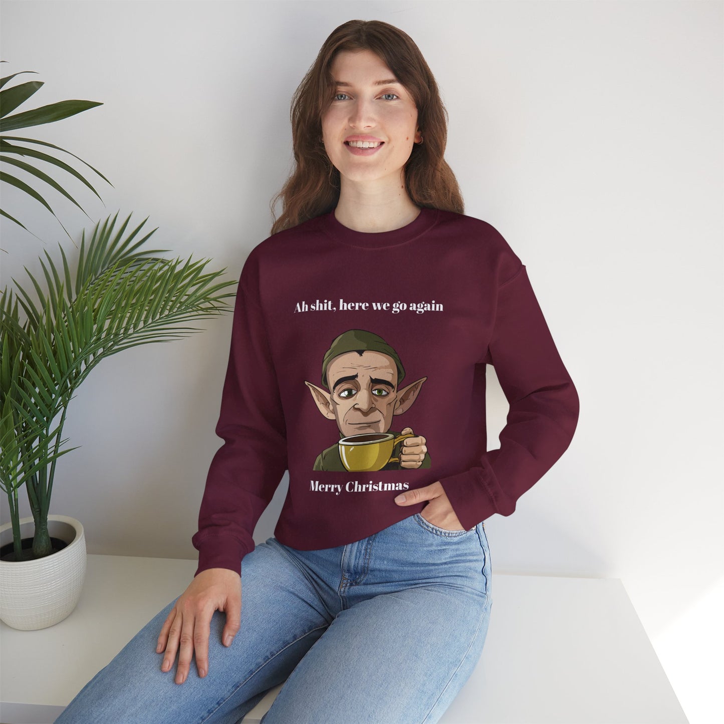 Humorous Unisex Crewneck Sweatshirt - "Ah Shit, Here We Go Again" Christmas Gift
