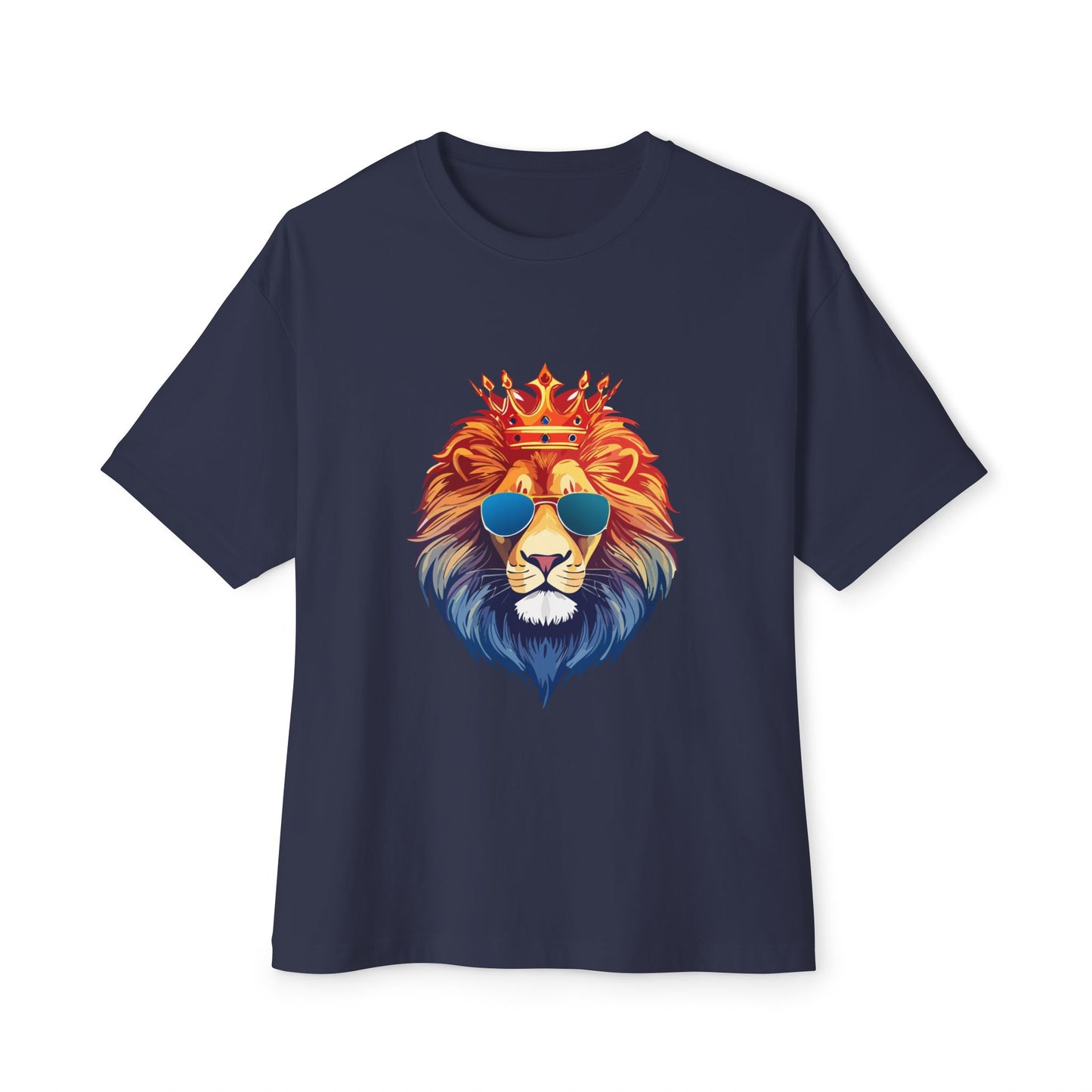 Cool Lion Sunglasses Unisex Oversized Boxy Tee - Stylish Graphic Tee, Trendy Streetwear, Casual Outfit, Gift for Animal Lovers, Summer