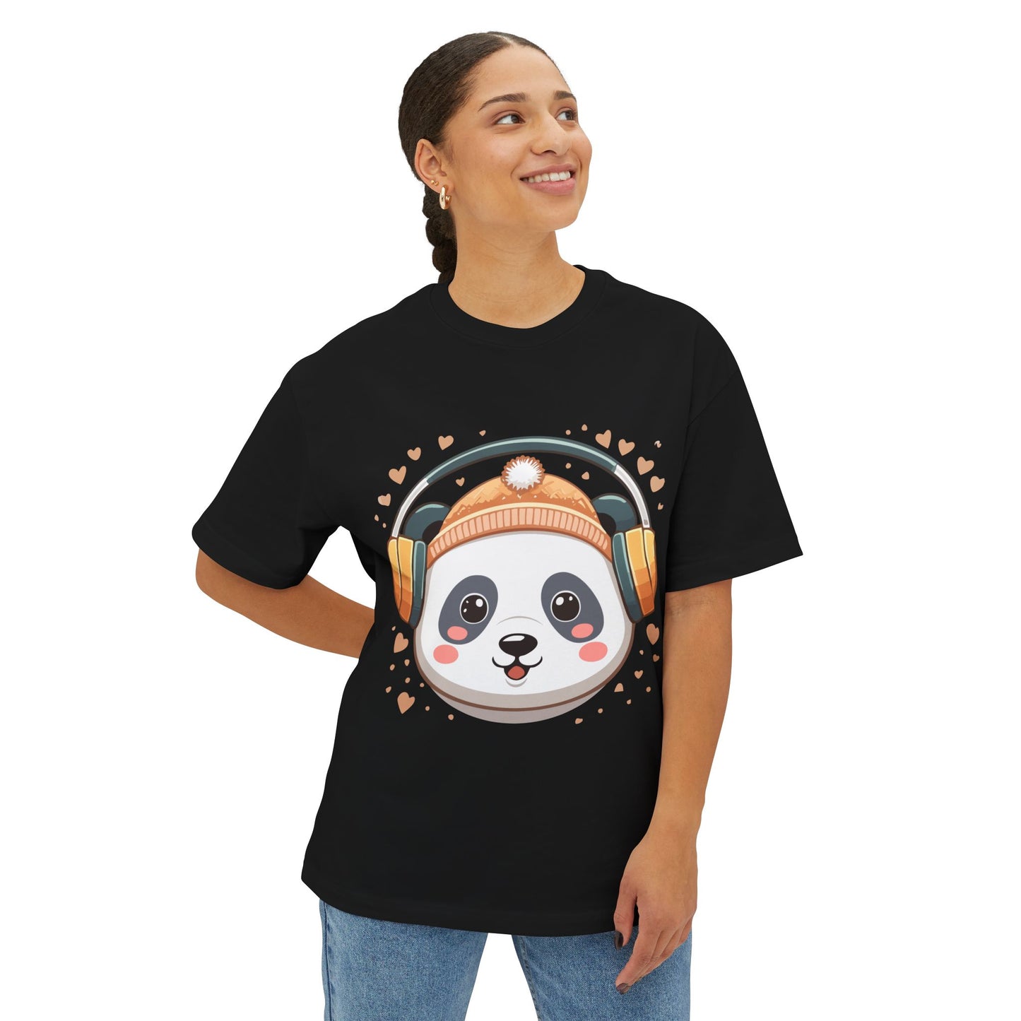 Cute Panda Graphic Tee, Oversized Unisex T-Shirt, Casual Wear, Gift for Animal Lovers, Fun Summer Outfits, Music Theme Apparel
