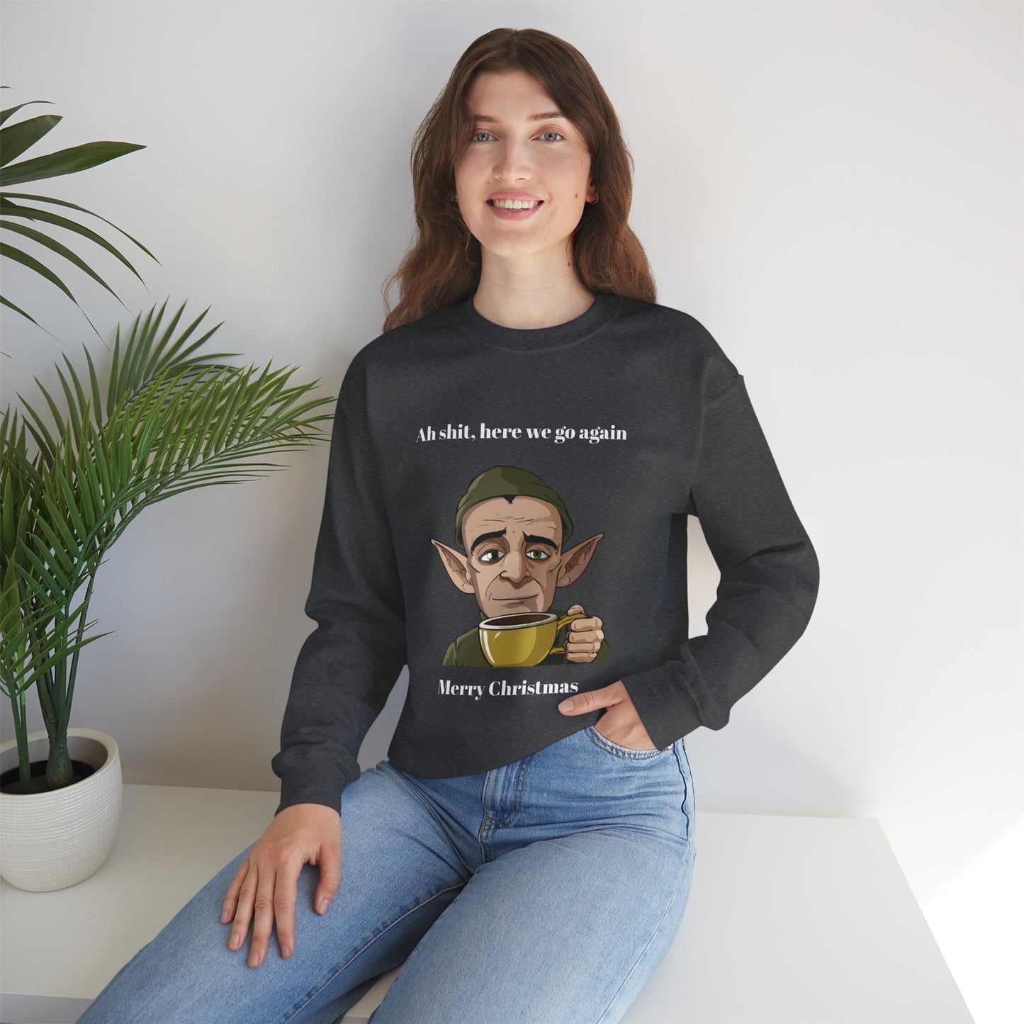 Humorous Unisex Crewneck Sweatshirt - "Ah Shit, Here We Go Again" Christmas Gift