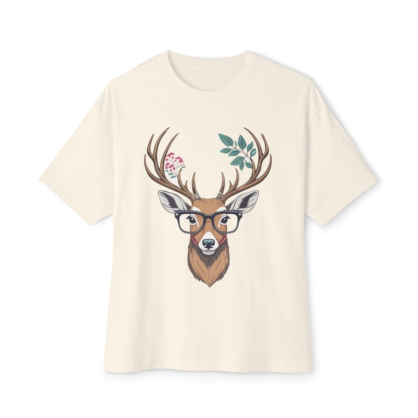Whimsical Deer Graphic Tee, Unisex Oversized Boxy Tee, Nature Lover Shirt, Cute Animal Shirt, Relaxed Fit T-Shirt, Gift for Him/Her