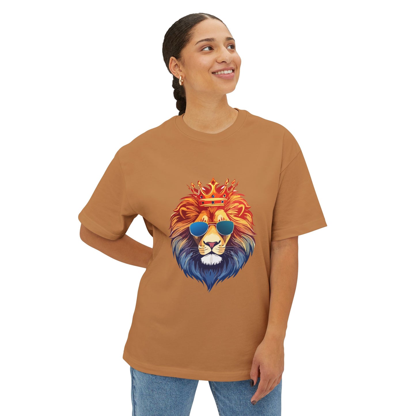 Cool Lion Sunglasses Unisex Oversized Boxy Tee - Stylish Graphic Tee, Trendy Streetwear, Casual Outfit, Gift for Animal Lovers, Summer