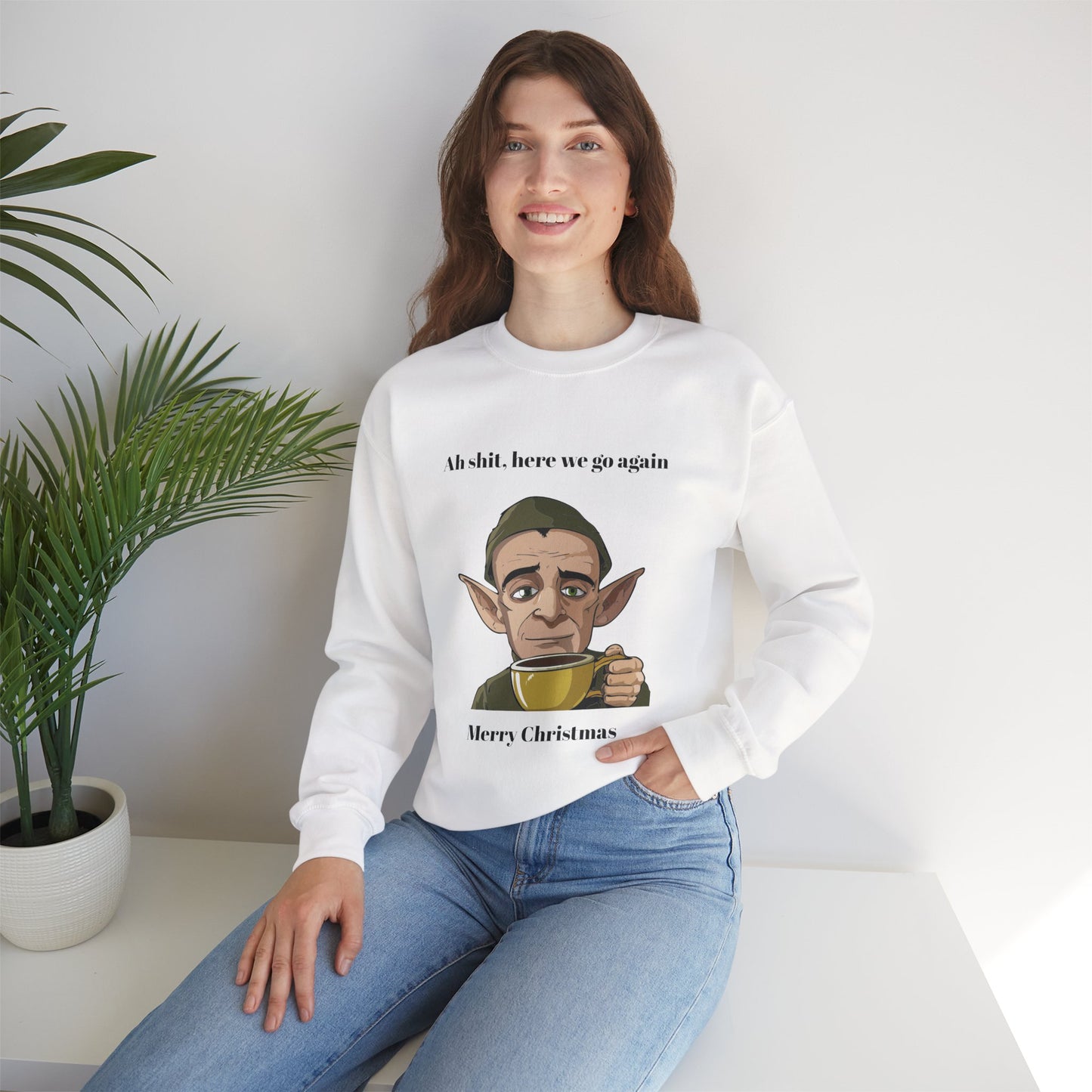 Humorous Unisex Crewneck Sweatshirt - "Ah Shit, Here We Go Again" Christmas Gift