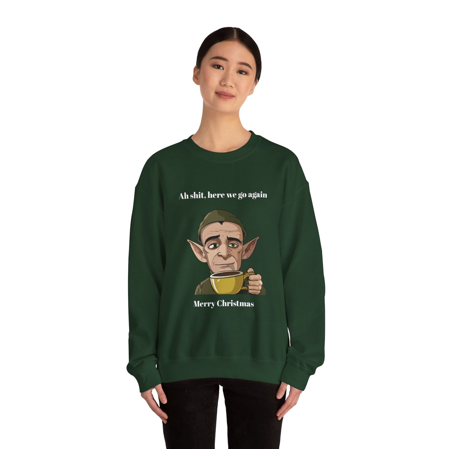 Humorous Unisex Crewneck Sweatshirt - "Ah Shit, Here We Go Again" Christmas Gift