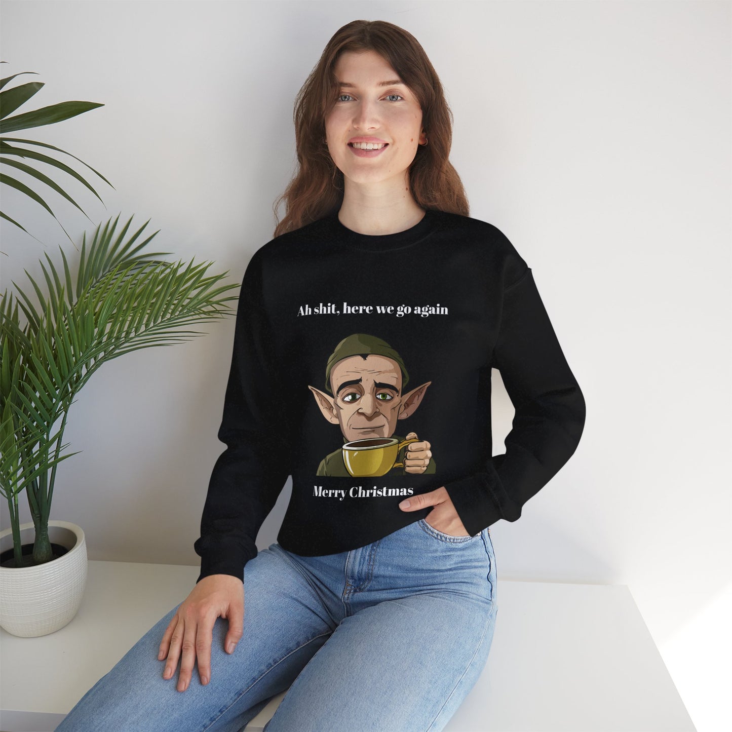 Humorous Unisex Crewneck Sweatshirt - "Ah Shit, Here We Go Again" Christmas Gift