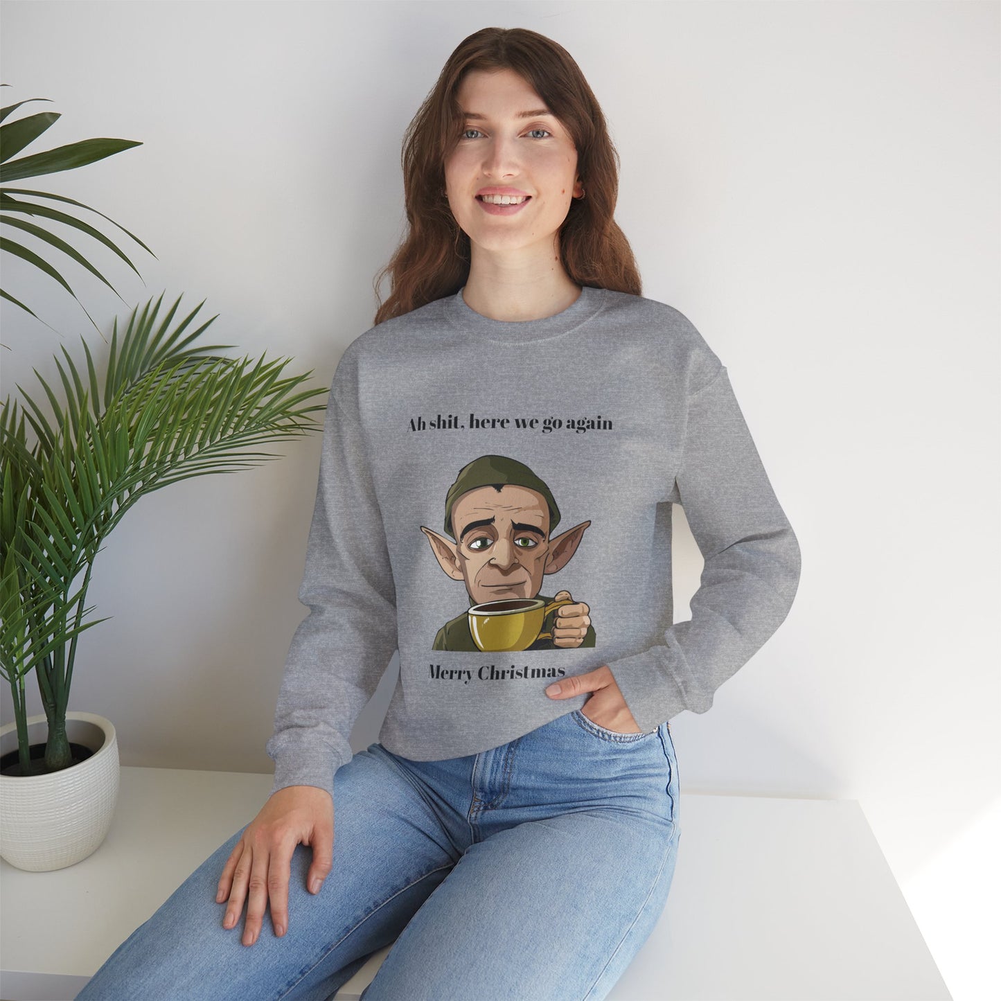 Humorous Unisex Crewneck Sweatshirt - "Ah Shit, Here We Go Again" Christmas Gift