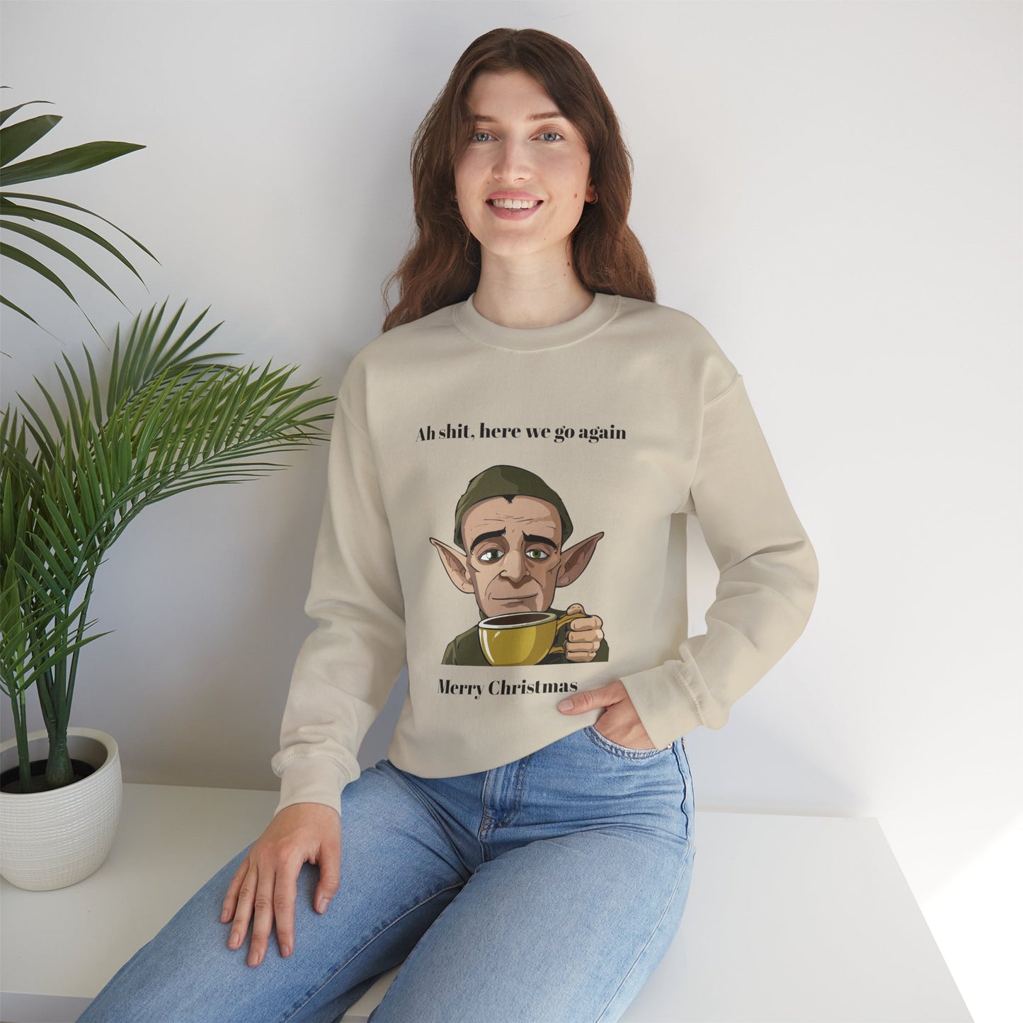Humorous Unisex Crewneck Sweatshirt - "Ah Shit, Here We Go Again" Christmas Gift
