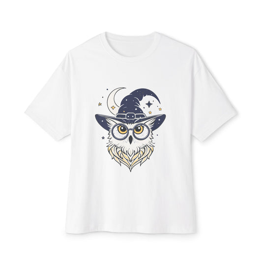 Witchy Owl Oversized Tee, Cozy Tee for Halloween, Unisex Graphic Shirt, Gift for Pet Lovers, Cute Witch Apparel, Owl Lovers Tee