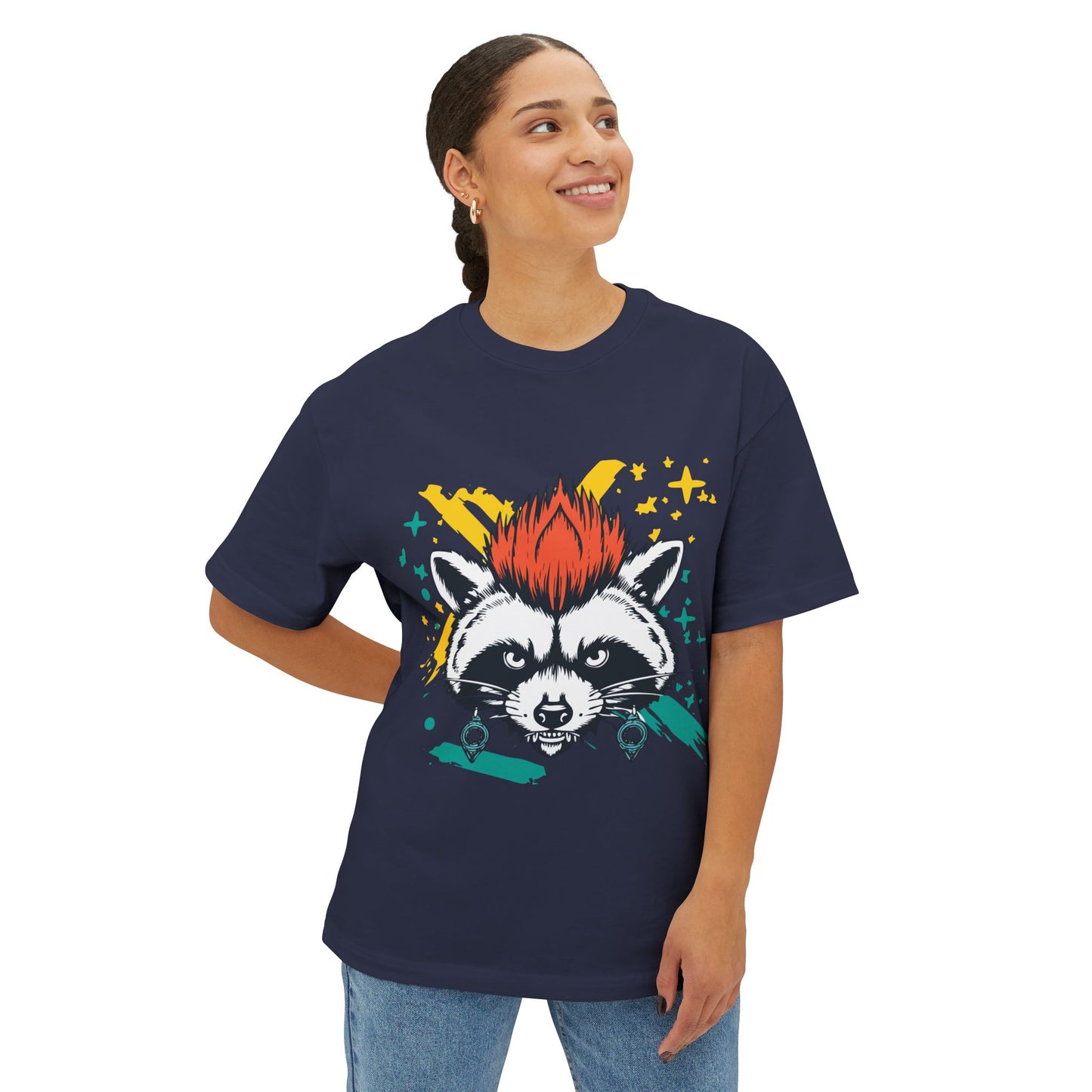 Cool Raccoon Graphic Boxy Tee, Unisex Oversized T-Shirt for Casual Wear, Animal Lover Gift, Summer Fashion, Unique Tee
