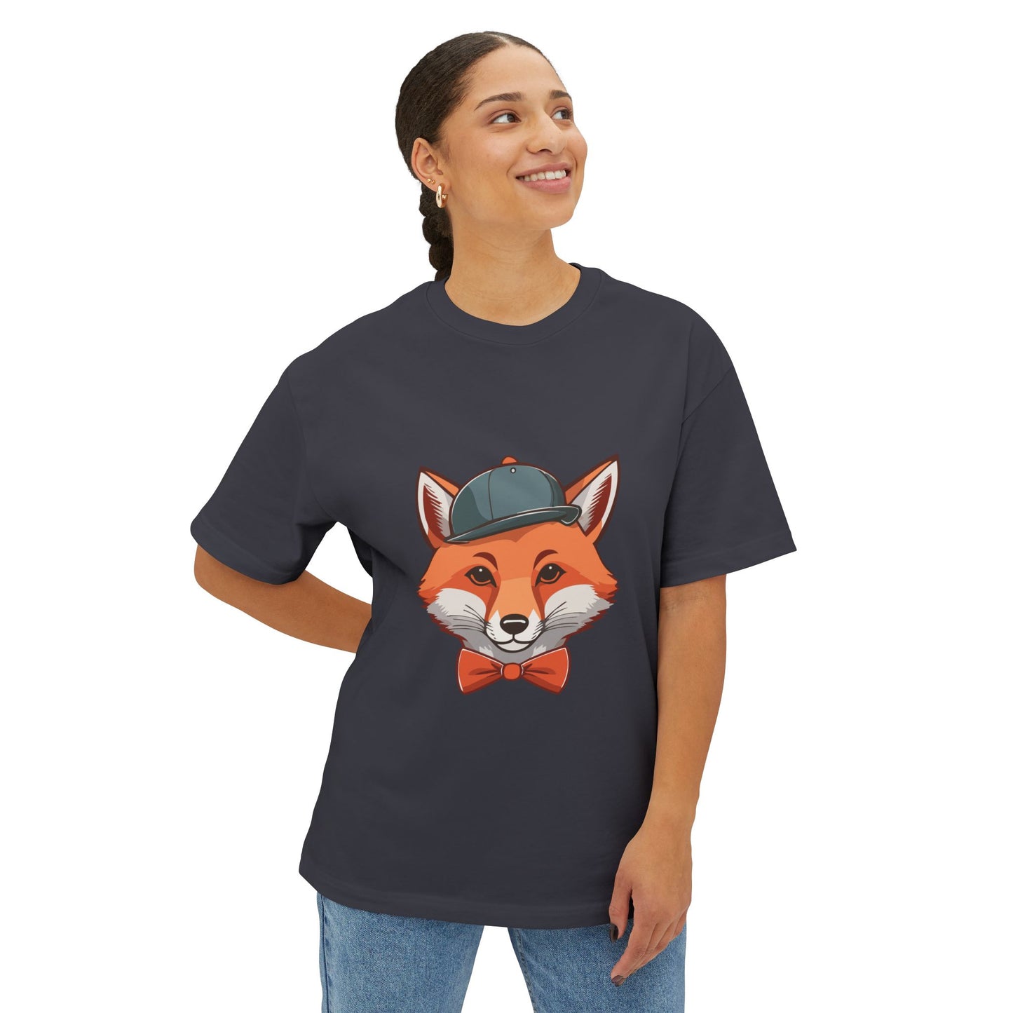 Whimsical Fox Graphic Tee for Animal Lovers | Unisex Boxy Oversized T-Shirt, Gift for Kids and Adults, Casual Wear, Birthday Present