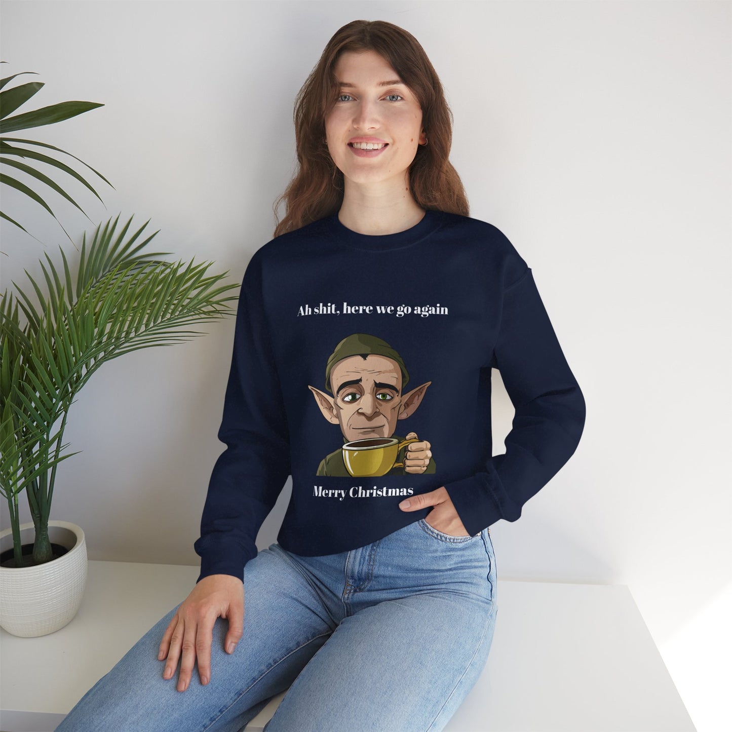 Humorous Unisex Crewneck Sweatshirt - "Ah Shit, Here We Go Again" Christmas Gift