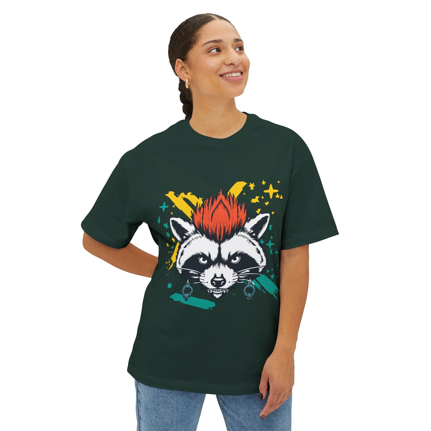 Cool Raccoon Graphic Boxy Tee, Unisex Oversized T-Shirt for Casual Wear, Animal Lover Gift, Summer Fashion, Unique Tee