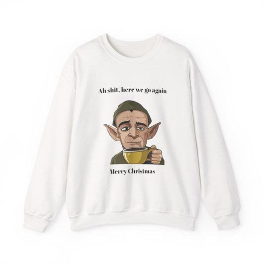 Humorous Unisex Crewneck Sweatshirt - "Ah Shit, Here We Go Again" Christmas Gift