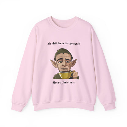 Humorous Unisex Crewneck Sweatshirt - "Ah Shit, Here We Go Again" Christmas Gift
