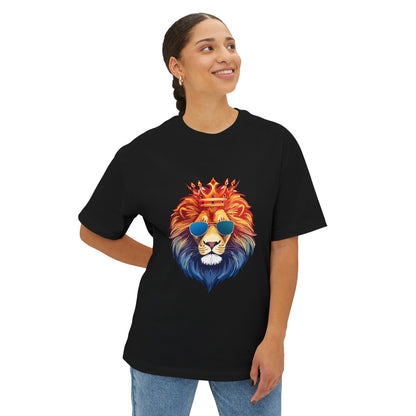 Cool Lion Sunglasses Unisex Oversized Boxy Tee - Stylish Graphic Tee, Trendy Streetwear, Casual Outfit, Gift for Animal Lovers, Summer