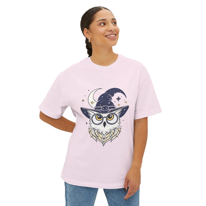 Witchy Owl Oversized Tee, Cozy Tee for Halloween, Unisex Graphic Shirt, Gift for Pet Lovers, Cute Witch Apparel, Owl Lovers Tee