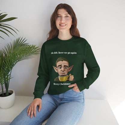 Humorous Unisex Crewneck Sweatshirt - "Ah Shit, Here We Go Again" Christmas Gift