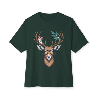 Whimsical Deer Graphic Tee, Unisex Oversized Boxy Tee, Nature Lover Shirt, Cute Animal Shirt, Relaxed Fit T-Shirt, Gift for Him/Her