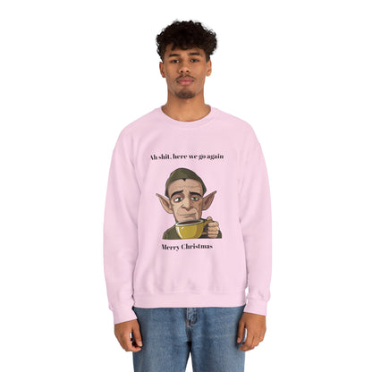 Humorous Unisex Crewneck Sweatshirt - "Ah Shit, Here We Go Again" Christmas Gift