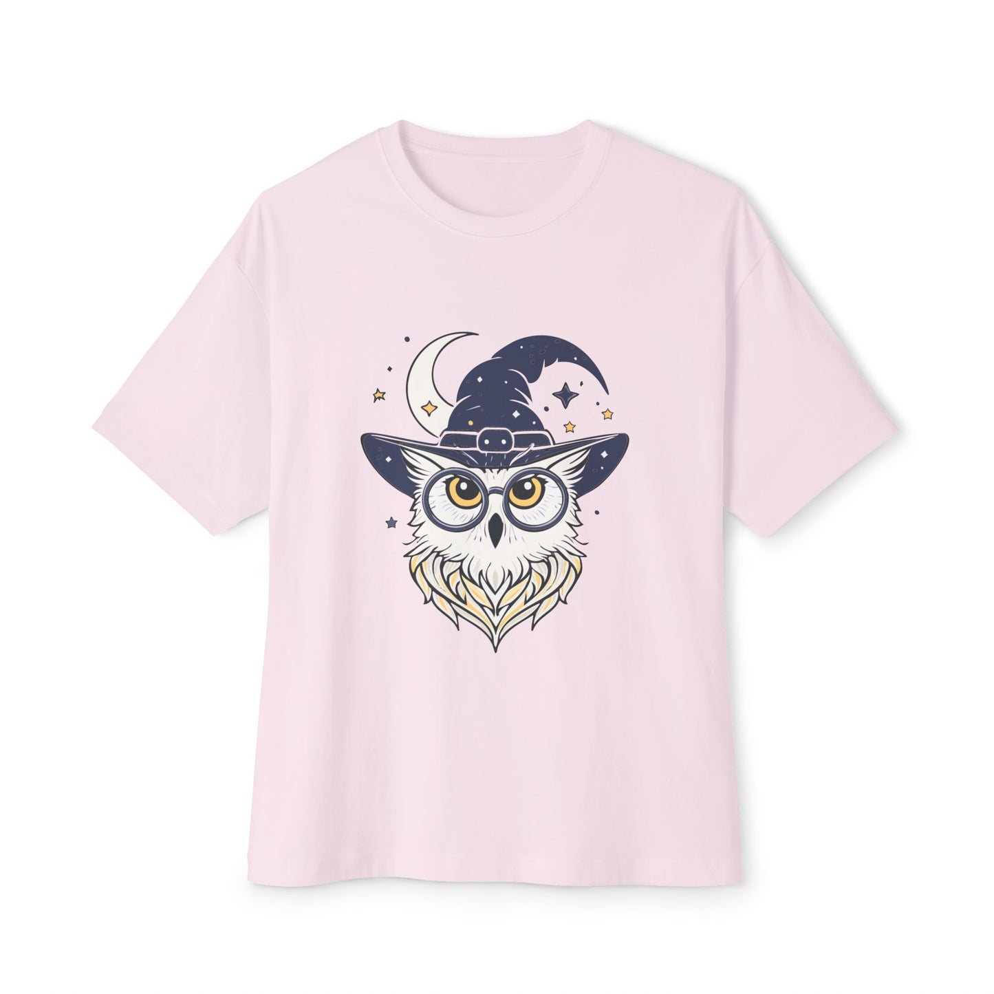 Witchy Owl Oversized Tee, Cozy Tee for Halloween, Unisex Graphic Shirt, Gift for Pet Lovers, Cute Witch Apparel, Owl Lovers Tee