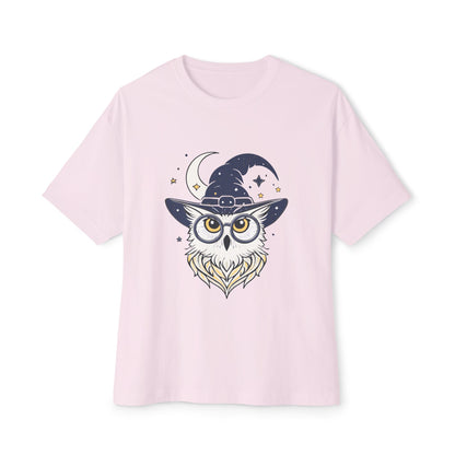 Witchy Owl Oversized Tee, Cozy Tee for Halloween, Unisex Graphic Shirt, Gift for Pet Lovers, Cute Witch Apparel, Owl Lovers Tee