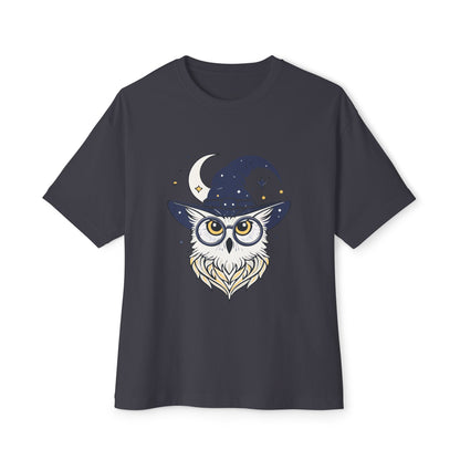 Witchy Owl Oversized Tee, Cozy Tee for Halloween, Unisex Graphic Shirt, Gift for Pet Lovers, Cute Witch Apparel, Owl Lovers Tee