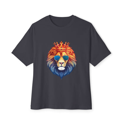 Cool Lion Sunglasses Unisex Oversized Boxy Tee - Stylish Graphic Tee, Trendy Streetwear, Casual Outfit, Gift for Animal Lovers, Summer
