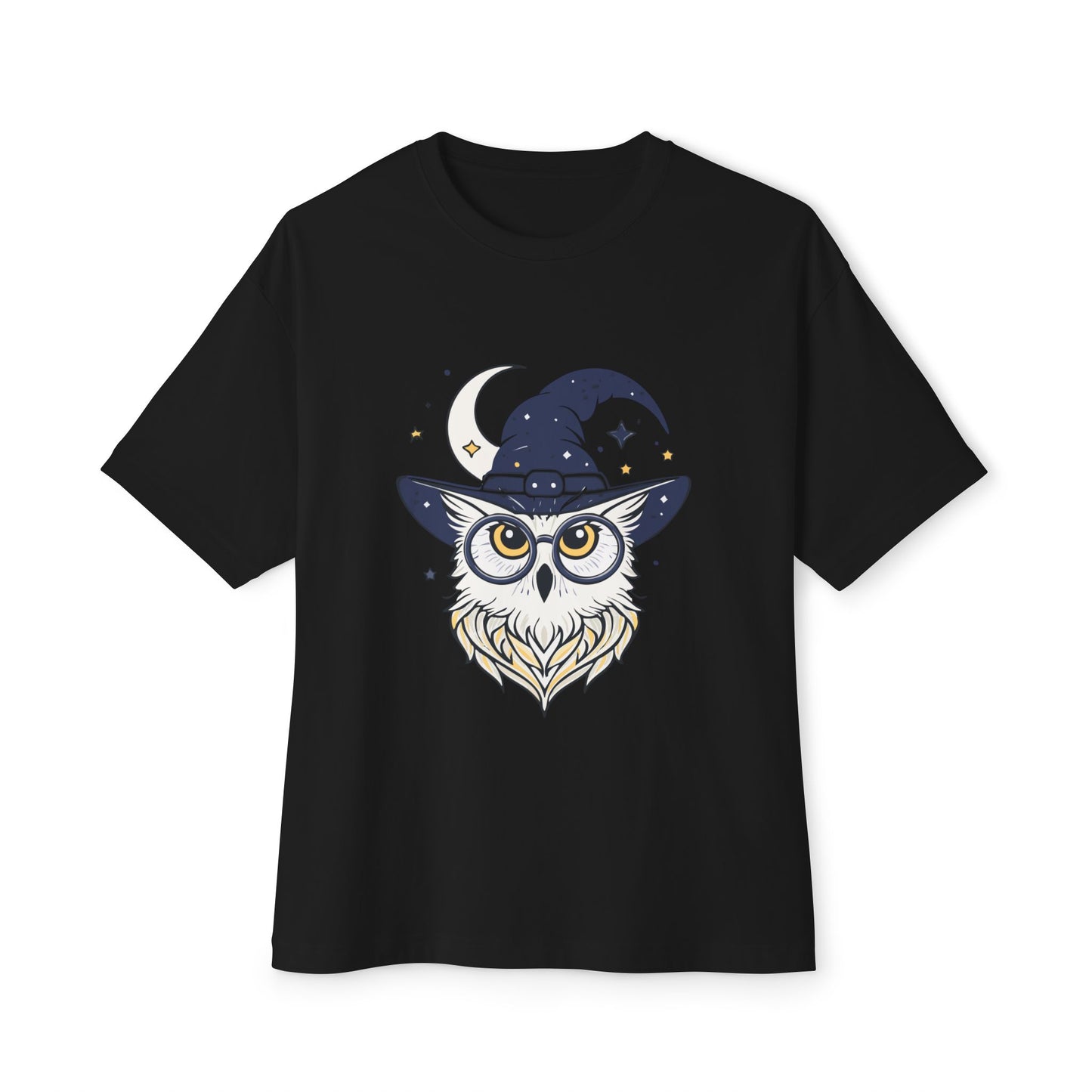 Witchy Owl Oversized Tee, Cozy Tee for Halloween, Unisex Graphic Shirt, Gift for Pet Lovers, Cute Witch Apparel, Owl Lovers Tee