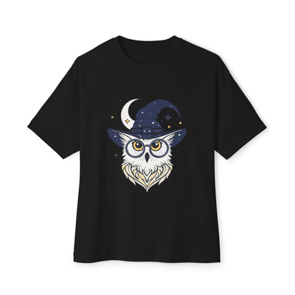 Witchy Owl Oversized Tee, Cozy Tee for Halloween, Unisex Graphic Shirt, Gift for Pet Lovers, Cute Witch Apparel, Owl Lovers Tee