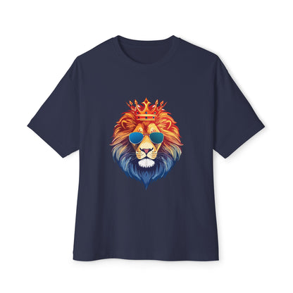 Cool Lion Sunglasses Unisex Oversized Boxy Tee - Stylish Graphic Tee, Trendy Streetwear, Casual Outfit, Gift for Animal Lovers, Summer