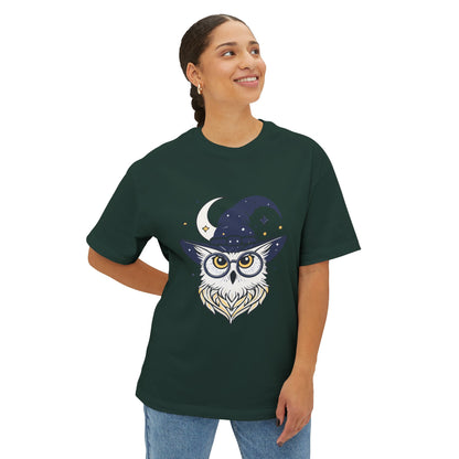 Witchy Owl Oversized Tee, Cozy Tee for Halloween, Unisex Graphic Shirt, Gift for Pet Lovers, Cute Witch Apparel, Owl Lovers Tee