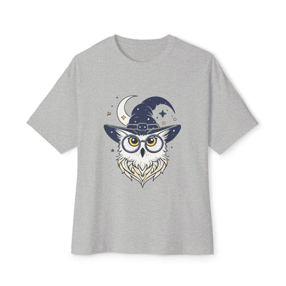 Witchy Owl Oversized Tee, Cozy Tee for Halloween, Unisex Graphic Shirt, Gift for Pet Lovers, Cute Witch Apparel, Owl Lovers Tee