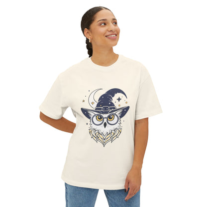 Witchy Owl Oversized Tee, Cozy Tee for Halloween, Unisex Graphic Shirt, Gift for Pet Lovers, Cute Witch Apparel, Owl Lovers Tee