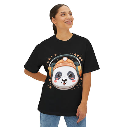 Cute Panda Graphic Tee, Oversized Unisex T-Shirt, Casual Wear, Gift for Animal Lovers, Fun Summer Outfits, Music Theme Apparel